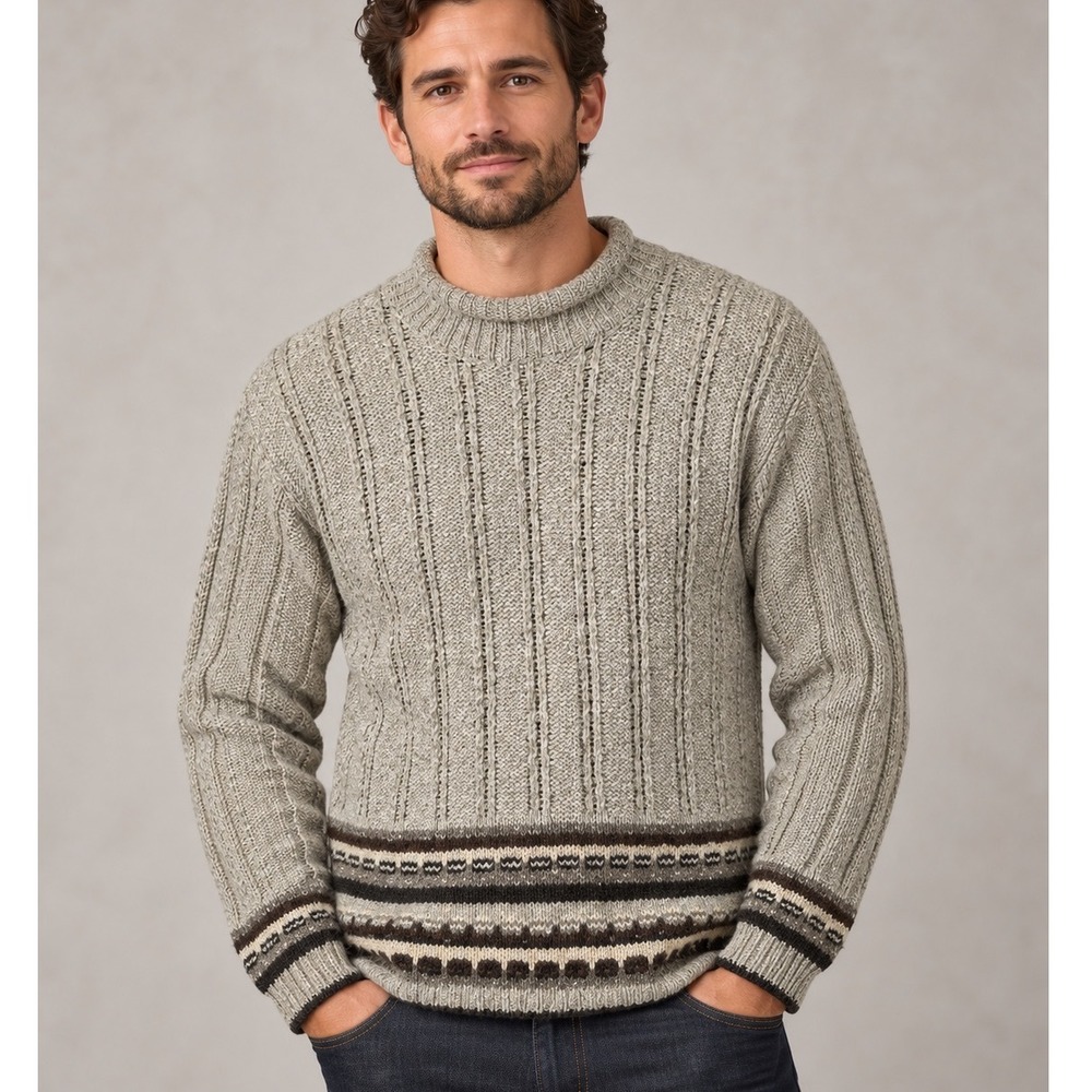 Vintage 90s St Johns Bay Mens L Chunky Knit Sweater Wool Blend Grandpa Gray